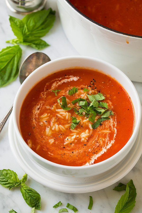 Quick & Easy Creamy Roasted Red Pepper Tomato Orzo Soup
